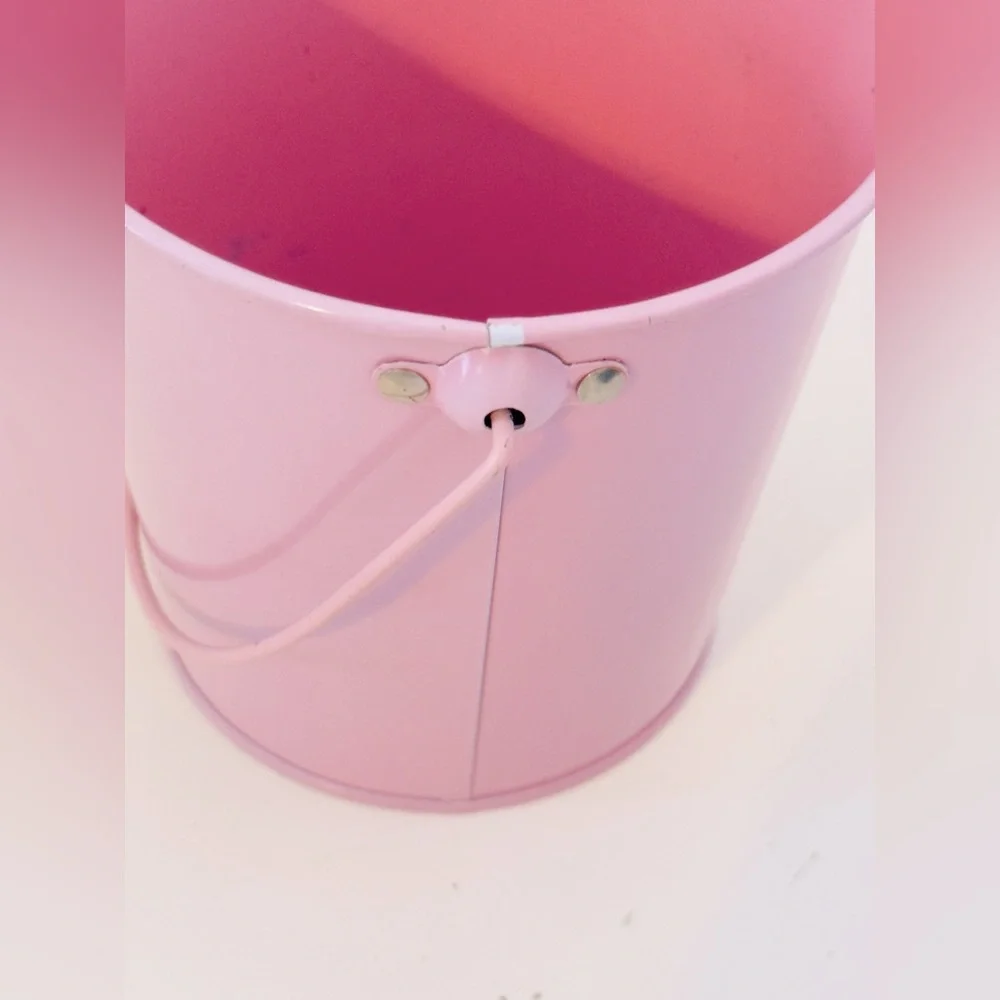 4.5” Metal Pink Tin Bucket for Office Desk, Plant Pot, Organizer, Easter Basket